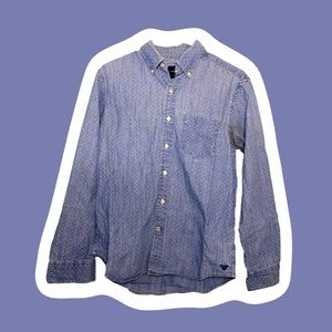 Faux denim casual button down - blue with small polka dots